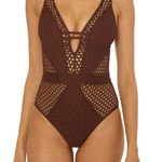 Windsor Tan Mesh Cut Outs One-Piece Bodysuit S Photo 0