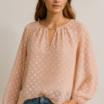 Liz Claiborne  Blush‎ Pink Sheer Chiffon Blouse M Romantic Boho Long Sleeve Photo 0