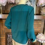 VINTAGE 1980'S LINDSEY BLAKE DARK TEAL PANEL PLEATED BUTTON DOWN BLOUSE (10) Green Photo 6