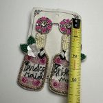 Bridesmaid Beaded Rhinestone Felt Pierced Dangle Drop Earrings Bridal Party White Photo 5