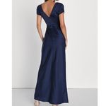 Lulus NWOT Epitome Of Romance Navy Blue Satin V-Neck Puff Sleeve Maxi Dress XXS Photo 6