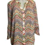 Fig and Flowers Button Up Blouse Size Small (Preowned) Orange Photo 0