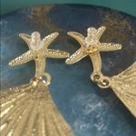 3 Pair Ocean Beach Gold Tone Starfish and Shell Dangle Statement Earrings Set Photo 9