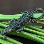 Antique Style Green Alligator Gator Crocodile Rhinestones Bling Brooch Photo 0