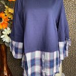 Doe & Rae ✅3/$30✅ NWT  Denim/Navy Orchid Plaid 3/4 Tie Sleeve 2-Tone Top | SMALL | Photo 4