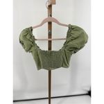 Wilfred Aritzia Wander Green Linen Puff Sleeve Cropped Blouse Size Small Photo 7