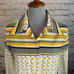 Vintage Collegian of California Button Down Blouse Mod Floral Stripe Yellow Gray Size M Photo 1
