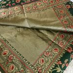 Green Sari with Red Flower Designs Photo 3