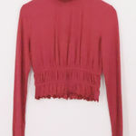 Lost + Wander Lost Wander Raspberry Ribbed Mock Neck Top Smocked Crop Waist NWT USASize XS Photo 0