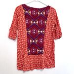 Anthropologie  AKEMI KIN Ikat Split Neck Top Orange / Red Aztec Embroidered Boho Photo 11