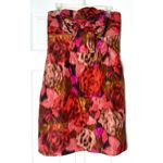 J.Crew  Red Pink Watercolor Silk Strapless Bow Dress Size 8 Photo 2
