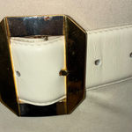 Liz Claiborne VTG Women Ivory Leather Fashion Belt Sz S Gold Octagon Buckle Chic Photo 0