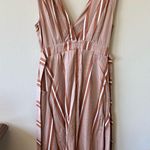 Sancia Ada Brown Tan Stripe Faux Wrap Midi Dress in Hana Stripe Photo 6