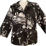 Susan Graver  Medium Black White Floral 3/4 Sleeve Button Front Jacket Photo 0