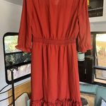 Allegra K  Women's Red Ruffle Hem Smocked Chiffon Dress Size S Photo 2