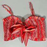 Red Striped Shirred Bow Tank Crop Top Shirt Blouse Size M ❤️♥️ Size M Photo 0
