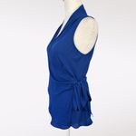Trouvé Royal Blue Sleeveless Wrap Blouse Side Tie Silky Chiffon XS Photo 4