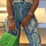 ZARA PRINTED PANTS Mid-rise Wide Leg Blue NEW Photo 1