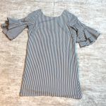 Pappagallo Women’s 12 Gray White Stripe Dress Bell Ruffle Sleeve Resort Office Photo 1