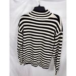 AQUA  Striped‎ Mock Neck Sweater Rhinestone Button Detail Long Sleeve L Photo 2