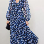 Monique Lhuillier RTR ML Melanie Black White & Blue Floral Maxi Dress Sz 10 Photo 0
