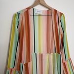 We Are LEONE Contrast Maxi Cardigan Striped Tie Dress Womens Large Medium Silk Pink Photo 7