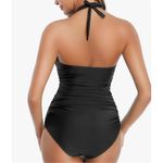 NWT Womens Smismivo High Neck Halter Ruched Tummy Control Black Swimsuit Sz XXL Black Photo 1