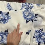 Lulus Pretty Peony Blue and White Floral Print Wrap Dress Photo 7