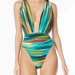 Vince Camuto Womens Plunge Neck One Piece Swimsuit 6 Multi NWOT Photo 0