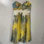 Aidan Mattox Y2K ‎ Strapless Silk Mini Babydoll Dress Yellow Blue Gold Paisley 8 Photo 1