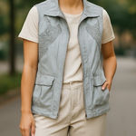 Zenergy by Chico's Vest Size 1 Gray Striped Sleeveless Embroidered Pockets Size M Photo 1