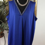 Avenue  Women’s Sleeveless Top Blue Beaded V-Neck Plus Size 22/24 Tunic Pullover Photo 0