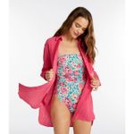 NWT LL Bean Womens Cloud Gauze Cover Up Midi Shirt Dress Pink Size Medium Photo 1