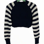 Topshop Navy White Striped Cropped Sweater Chunky Knit Crewneck US 4 UK 8 Trendy Photo 0