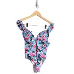 SheIn Flamingo Swimsuit Size Large Tropical Print Ruffle Blue/Pink Padded Photo 0