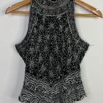 Adrianna Papell Vintage Papell Evening Black Silk Beaded Floral Sleevless High Neck Top womens M Photo 0