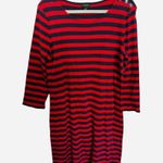 Talbots Red and Blue Stripe 3/4 Sleeve Knit Dress Size L Nautical Button Detail Photo 0