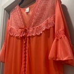 American Vintage Happie Coquette Coral Pink Lace Ruffle Trim Midi Negligee Nightgown Robe - M Photo 5