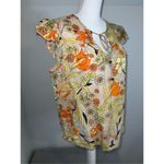 Women’s Linen Blend Floral Tie Front Blouse Top Large Tan Photo 1