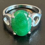 Green jade silver heart ring size 8.75 Photo 0