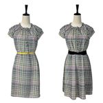 Loft  Dress Shift Tie Neck Ruffle Sleeve Purple Multi Plaid Women’s Size Small Photo 12