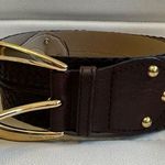 Michael Kors MICHAEL  Brown Leather Wide Braided Belt Large Gold Buckle L Photo 0