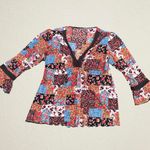 Floral patchwork top ruffled sleeves fairycore bohemian hippie cottage Y2K Red Size M Photo 0