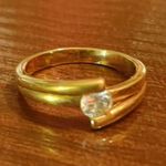 Vintage Gold Tone Solitaire Ring Clear Stone Accent Promise Engagement Wedding Photo 8