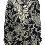 Oscar de la Renta Oscar By  Silk Floral Tunic Embroidered Size 14 Black Sheer Photo 0