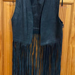 Vent Couvert Paris Black Leather Fringe Vest Boho Western Moto Size L Size L Photo 0