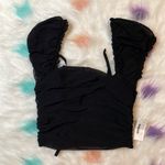 Salty Black Cap Sleeve Cinched Crop Top Woman’s Size Large Photo 4