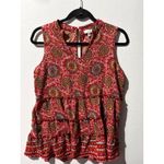C Lab Sleeveless Tiered Floral V Neck Mock Neck Top Women's Medium Red Photo 2