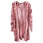 Blue Waters XL Long Cardigan Pink Red Plaid Hooded Knit Sweater Chunky Fall D Size 1X Photo 1