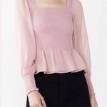 Nine West NWT square neck smocked blouse pink mauve sheer chiffon ruffle top Photo 10